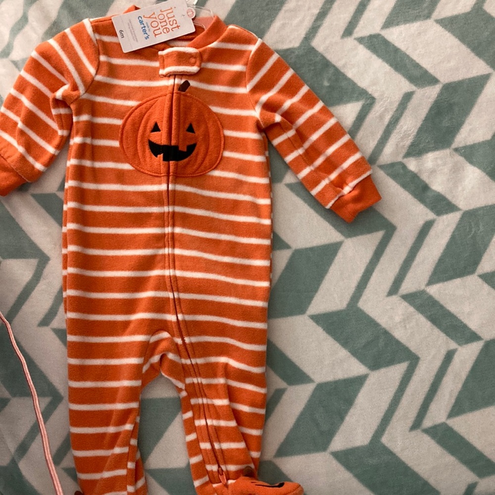 Carters Just one you Orange and Black Onesie Pajamas. Infant 6 month.